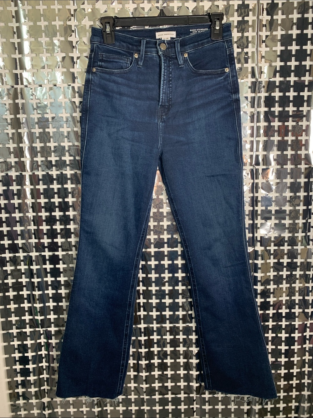 Good American Dark Indigo High-Rise Flare Jeans